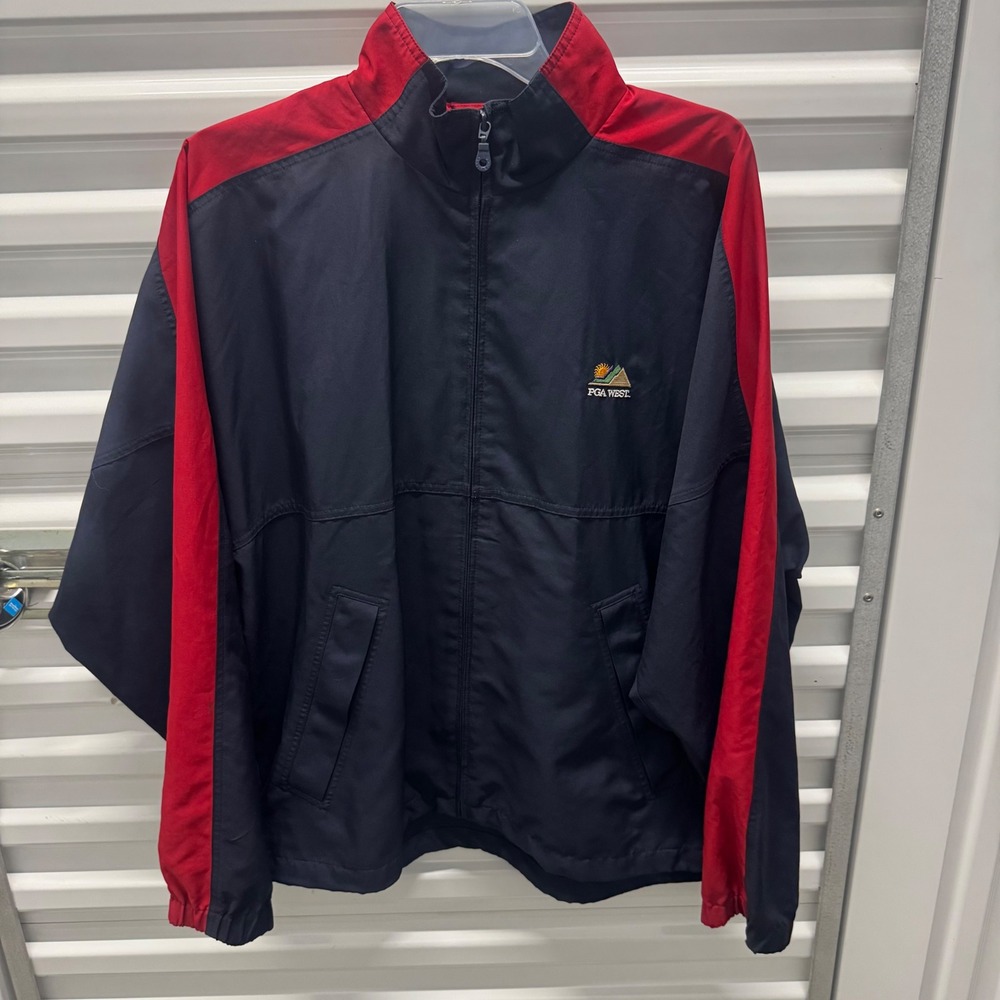 Cutter & Buck PGA West Mens Large Golf Windbreaker Jacket Navy Blue Red Full Zip